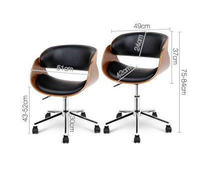 MOSS WINGED  WOODEN & LEATHER OFFICE CHAIR - BLACK & BROWN