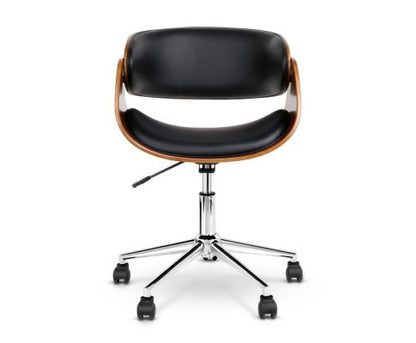 MOSS WINGED  WOODEN & LEATHER OFFICE CHAIR - BLACK & BROWN