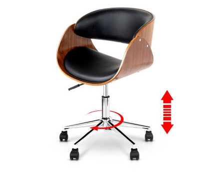 MOSS WINGED  WOODEN & LEATHER OFFICE CHAIR - BLACK & BROWN