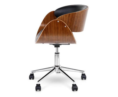 MOSS WINGED  WOODEN & LEATHER OFFICE CHAIR - BLACK & BROWN