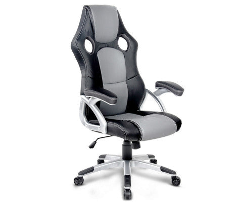BRILEY PU LEATHER OFFICE DESK CHAIR - BLACK & GREY