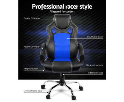 OTSANA PU LEATHER RACING STYLE OFFICE CHAIR - BLACK & BLUE