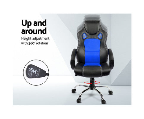 OTSANA PU LEATHER RACING STYLE OFFICE CHAIR - BLACK & BLUE