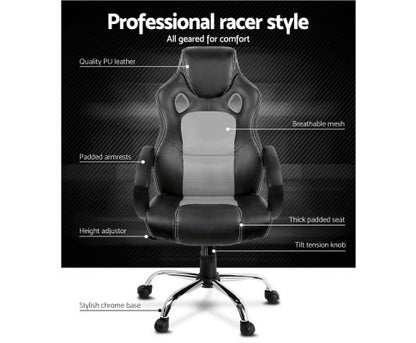 OTSANA PU LEATHER RACING STYLE OFFICE CHAIR - BLACK & GREY