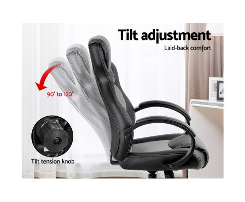 OTSANA PU LEATHER RACING STYLE OFFICE CHAIR - BLACK & GREY