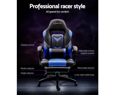 MATTHIAS OFFICE COMPUTER GAMING CHAIR WITH FOOTREST- BLACK & BLUE