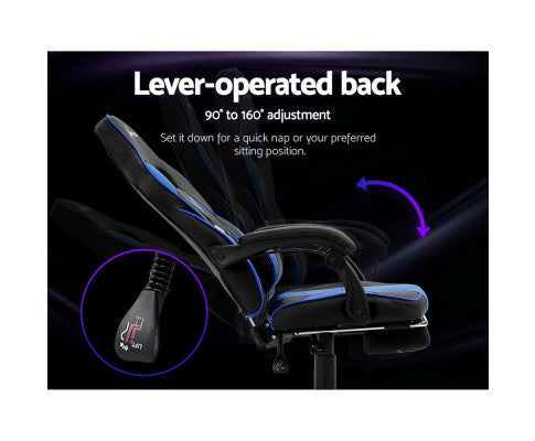 MATTHIAS OFFICE COMPUTER GAMING CHAIR WITH FOOTREST- BLACK & BLUE