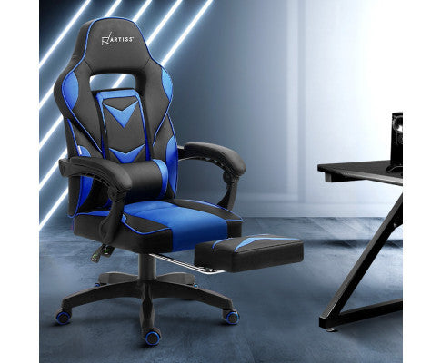 Matthias Office Computer Gaming Chair With Footrest- Black & Blue