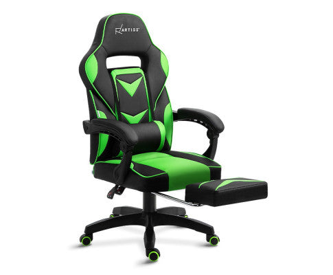 MATTHIAS OFFICE COMPUTER GAMING CHAIR WITH FOOTREST - BLACK & GREEN