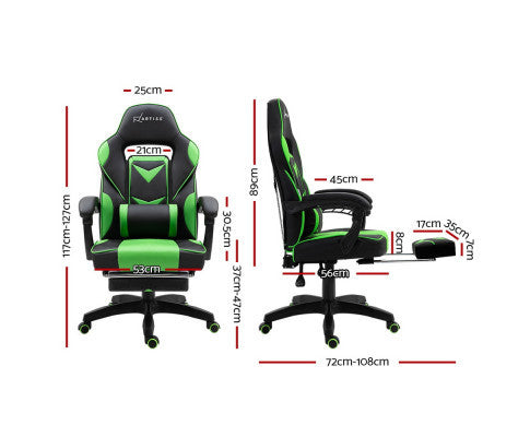 MATTHIAS OFFICE COMPUTER GAMING CHAIR WITH FOOTREST - BLACK & GREEN
