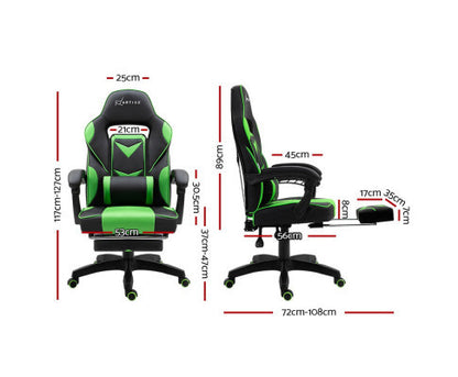 MATTHIAS OFFICE COMPUTER GAMING CHAIR WITH FOOTREST - BLACK & GREEN