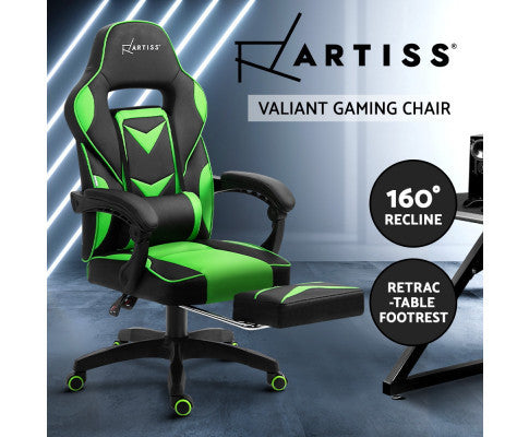 MATTHIAS OFFICE COMPUTER GAMING CHAIR WITH FOOTREST - BLACK & GREEN