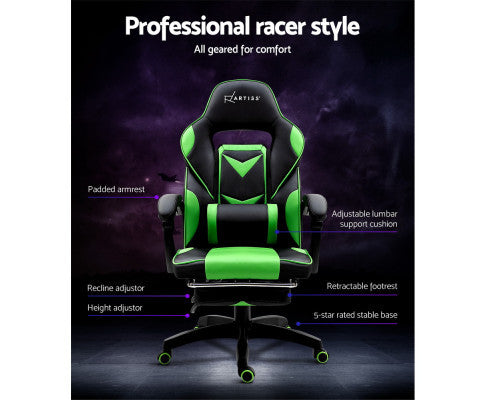 MATTHIAS OFFICE COMPUTER GAMING CHAIR WITH FOOTREST - BLACK & GREEN