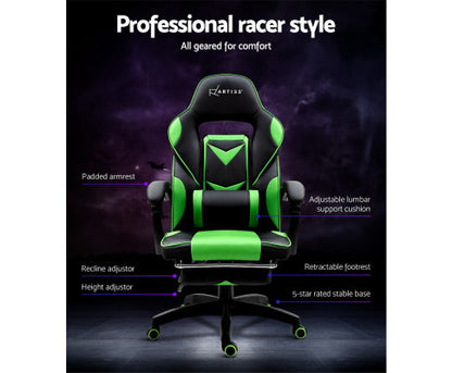 MATTHIAS OFFICE COMPUTER GAMING CHAIR WITH FOOTREST - BLACK & GREEN