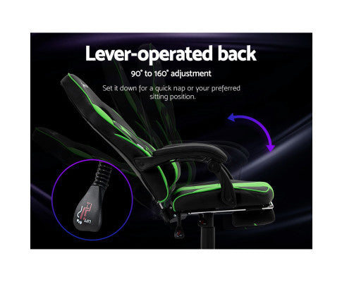 MATTHIAS OFFICE COMPUTER GAMING CHAIR WITH FOOTREST - BLACK & GREEN