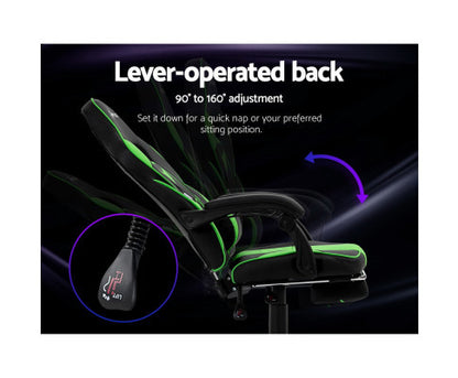 MATTHIAS OFFICE COMPUTER GAMING CHAIR WITH FOOTREST - BLACK & GREEN