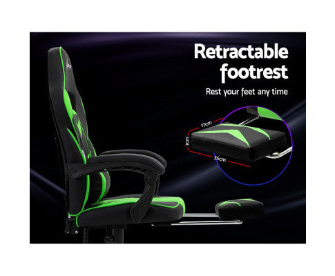 MATTHIAS OFFICE COMPUTER GAMING CHAIR WITH FOOTREST - BLACK & GREEN