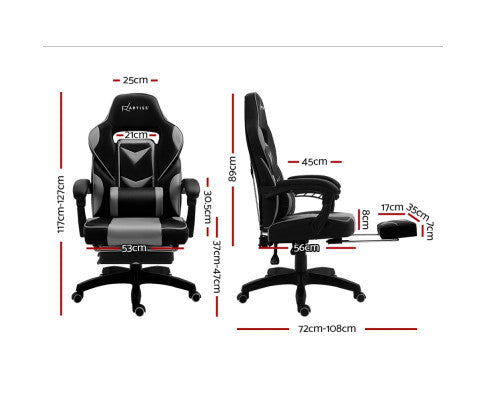 MATTHIAS OFFICE COMPUTER GAMING CHAIR WITH FOOTREST- BLACK & GREY