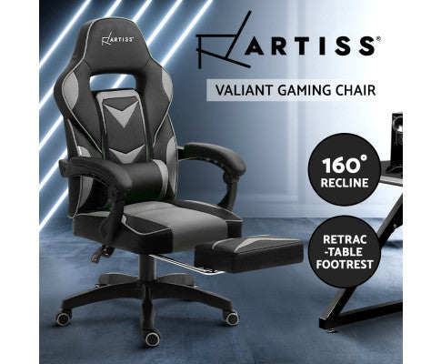 MATTHIAS OFFICE COMPUTER GAMING CHAIR WITH FOOTREST- BLACK & GREY