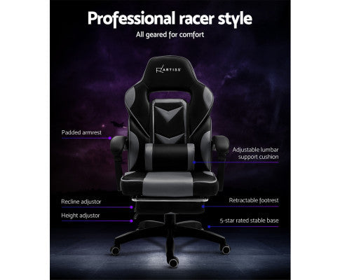 MATTHIAS OFFICE COMPUTER GAMING CHAIR WITH FOOTREST- BLACK & GREY