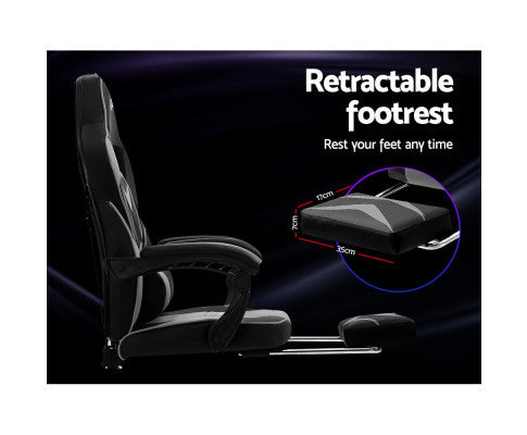 MATTHIAS OFFICE COMPUTER GAMING CHAIR WITH FOOTREST- BLACK & GREY