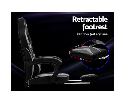 MATTHIAS OFFICE COMPUTER GAMING CHAIR WITH FOOTREST- BLACK & GREY