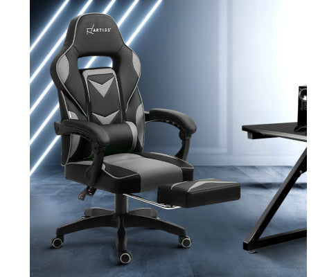 Matthias Office Computer Gaming Chair With Footrest- Black & Grey
