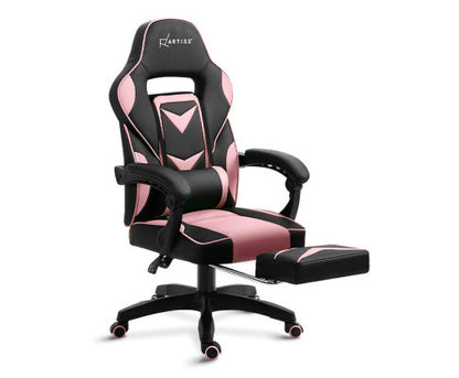 MATTHIAS OFFICE COMPUTER GAMING CHAIR WITH FOOTREST- BLACK & PINK
