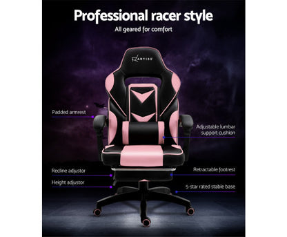 MATTHIAS OFFICE COMPUTER GAMING CHAIR WITH FOOTREST- BLACK & PINK
