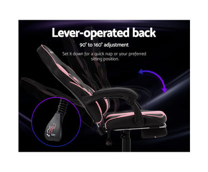 MATTHIAS OFFICE COMPUTER GAMING CHAIR WITH FOOTREST- BLACK & PINK