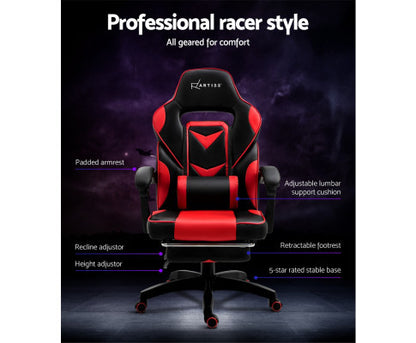 MATTHIAS OFFICE COMPUTER GAMING CHAIR WITH FOOTREST- BLACK & RED