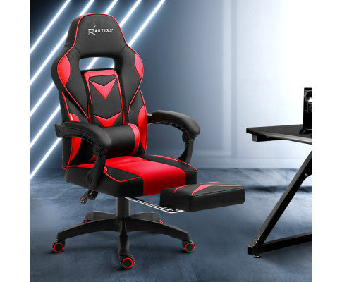Matthias Office Computer Gaming Chair With Footrest- Black & Red