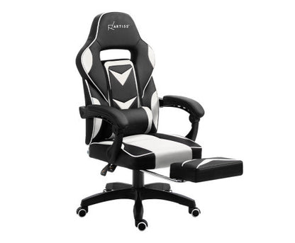 MATTHIAS OFFICE COMPUTER GAMING CHAIR WITH FOOTREST - BLACK & WHITE