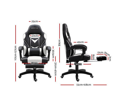 MATTHIAS OFFICE COMPUTER GAMING CHAIR WITH FOOTREST - BLACK & WHITE