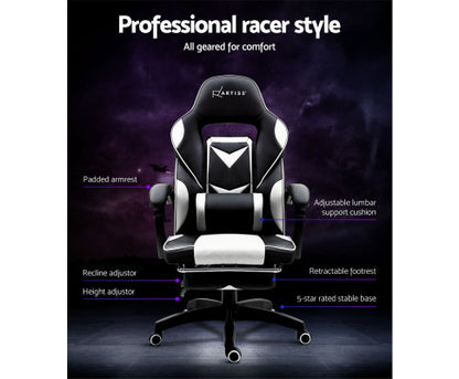 MATTHIAS OFFICE COMPUTER GAMING CHAIR WITH FOOTREST - BLACK & WHITE