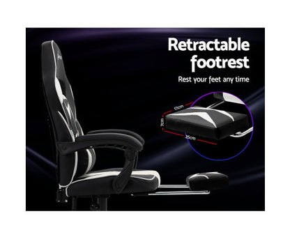MATTHIAS OFFICE COMPUTER GAMING CHAIR WITH FOOTREST - BLACK & WHITE
