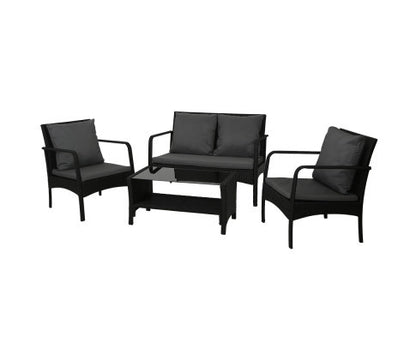 SIMONE OUTDOOR 4 PIECE RATTAN LOUNGE SET - BLACK