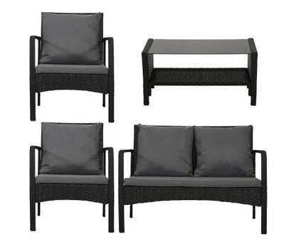 SIMONE OUTDOOR 4 PIECE RATTAN LOUNGE SET - BLACK