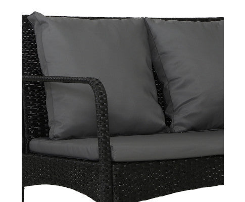 SIMONE OUTDOOR 4 PIECE RATTAN LOUNGE SET - BLACK