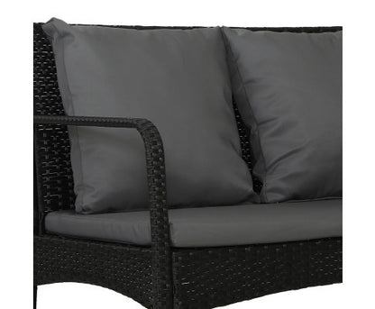SIMONE OUTDOOR 4 PIECE RATTAN LOUNGE SET - BLACK