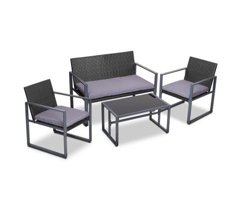 Gardeon 4 Piece Outdoor Furniture - Table With 3 X Chairs Black