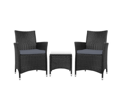 MALLORY 3 PIECE OUTDOOR WICKER LOUNGE SETTING - BLACK