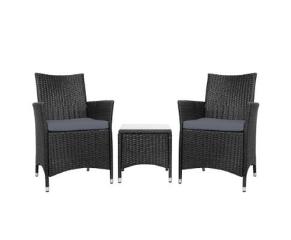 MALLORY 3 PIECE OUTDOOR WICKER LOUNGE SETTING - BLACK