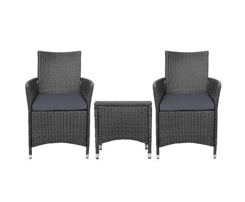 MALLORY 3 PIECE OUTDOOR WICKER LOUNGE SETTING - BLACK