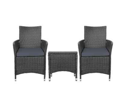 MALLORY 3 PIECE OUTDOOR WICKER LOUNGE SETTING - BLACK