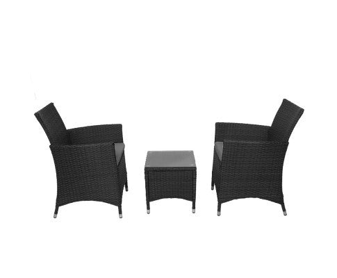 MALLORY 3 PIECE OUTDOOR WICKER LOUNGE SETTING - BLACK