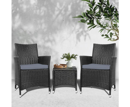 MALLORY 3 PIECE OUTDOOR WICKER LOUNGE SETTING - BLACK