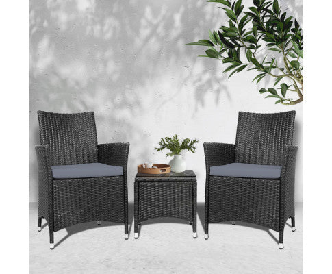 MALLORY 3 PIECE OUTDOOR WICKER LOUNGE SETTING - BLACK