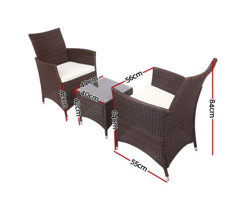MALLORY 3 PIECE OUTDOOR WICKER LOUNGE SETTING - BROWN
