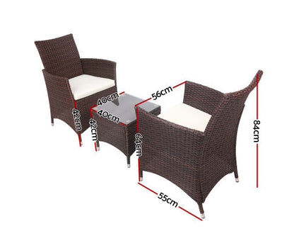 MALLORY 3 PIECE OUTDOOR WICKER LOUNGE SETTING - BROWN